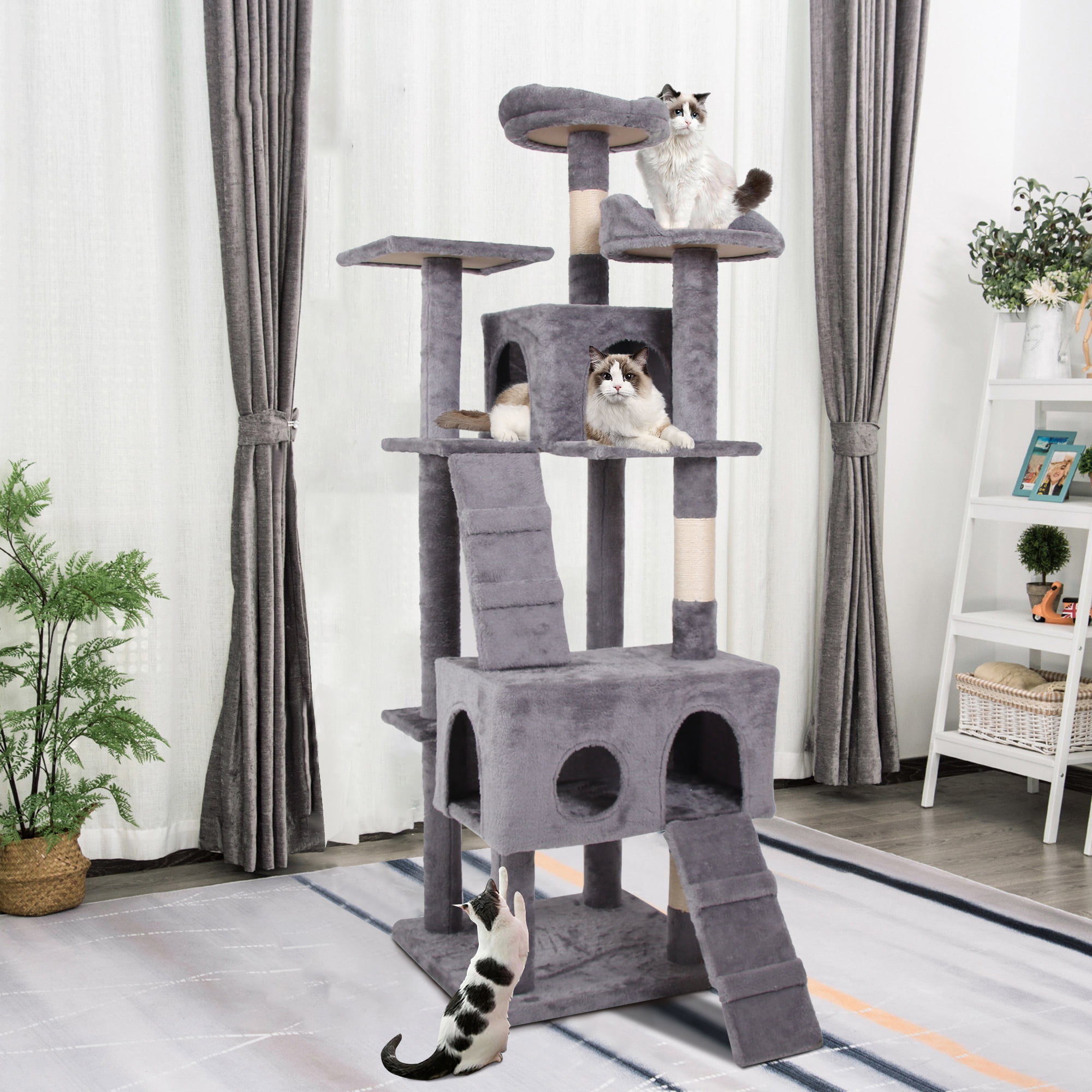 Pefilos Multi-Level Cat Tree Tower for Indoor Cats, Cat Condo for Plush Perch Cat Tree House with Scratching Posts, Gray Pefilos Multi-Level Cat Tree Tower for Indoor Cats, Cat Condo for Plush Perch Cat Tree House with Scratching Posts, Gray