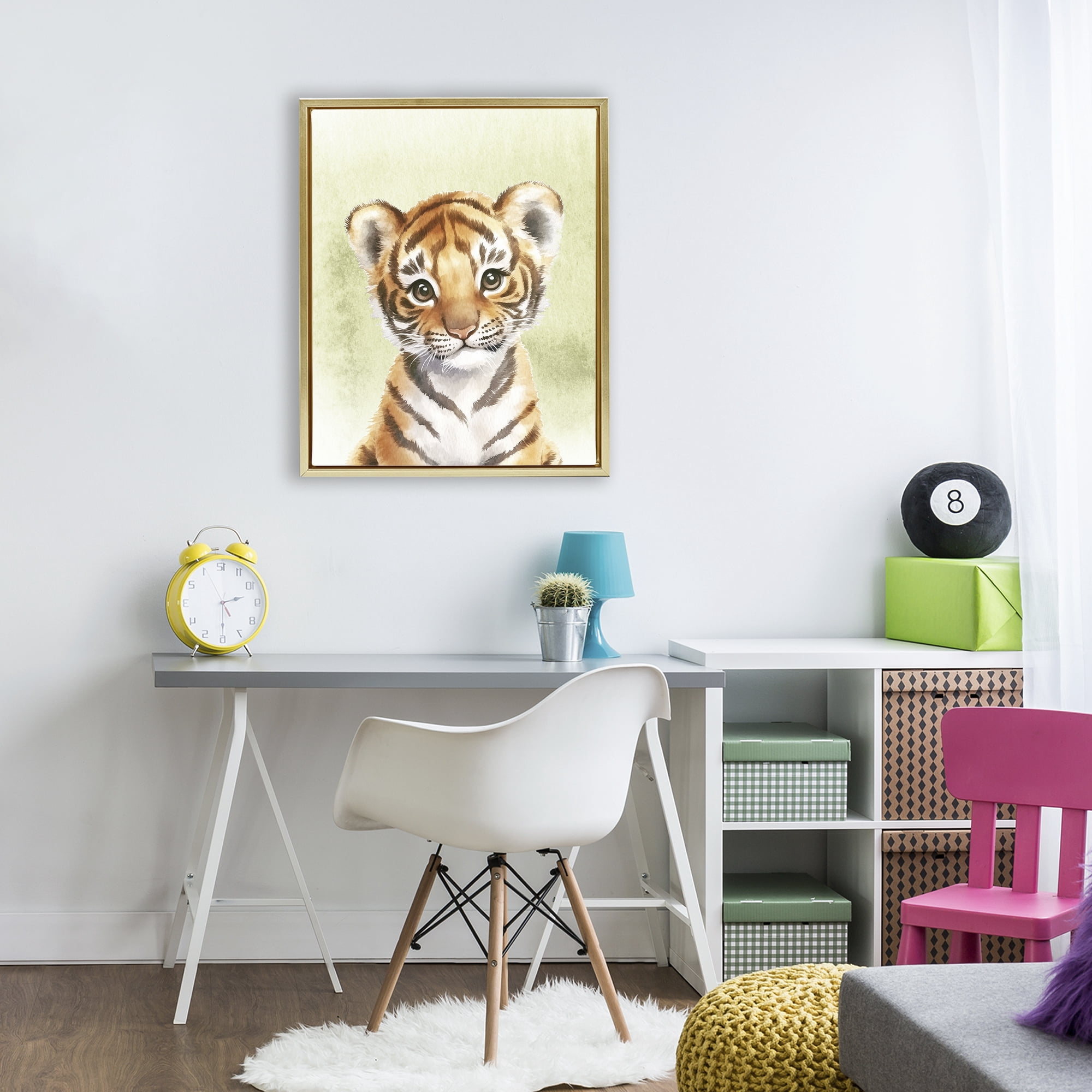 Stupell Industries Jungle Friends Baby Tiger Gold Framed Floater Canvas Wall Art, design by Christine Simpson Art