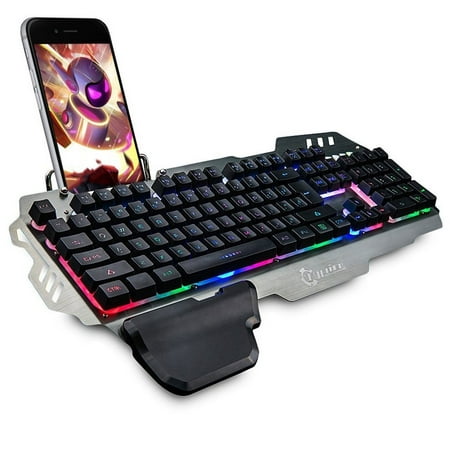 Moreslan PK-900UP RGB Gaming Keyboard with Mechanical Feeling, 104 Keys, Waterproof Material Keyboard Phone Holder for PC / Mac Gamer (Best Mechanical Keyboard For Mac 2019)