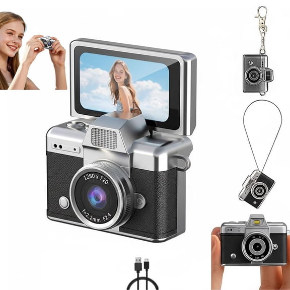 2026 New Mini Digital Camera with 1.47 in LCD Screen 720P, Mini Keychain Retro Camera with Flip Screen, 64GB Support, Strap and Keychain - Ideal for Travel, Study, And Concerts, Card Not Included
