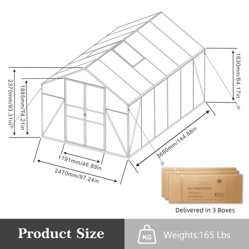 Newly Design Greenhouse 8x12 FT Polycarbonate Greenhouse Raised Base and Anchor Aluminum Heavy Duty Walk-in Greenhouses for Outdoor Backyard in All Season