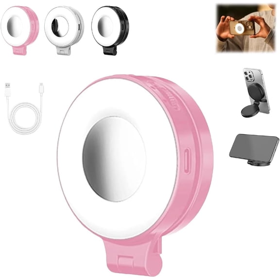 Quantifty 3-in-1 Magnetic Beauty Selfie Light for Phones, Portable Magnetic Selfie Light with Mirror, 360° Foldable Ring Light, Three Soft Color Temperatures, for Photography Recording