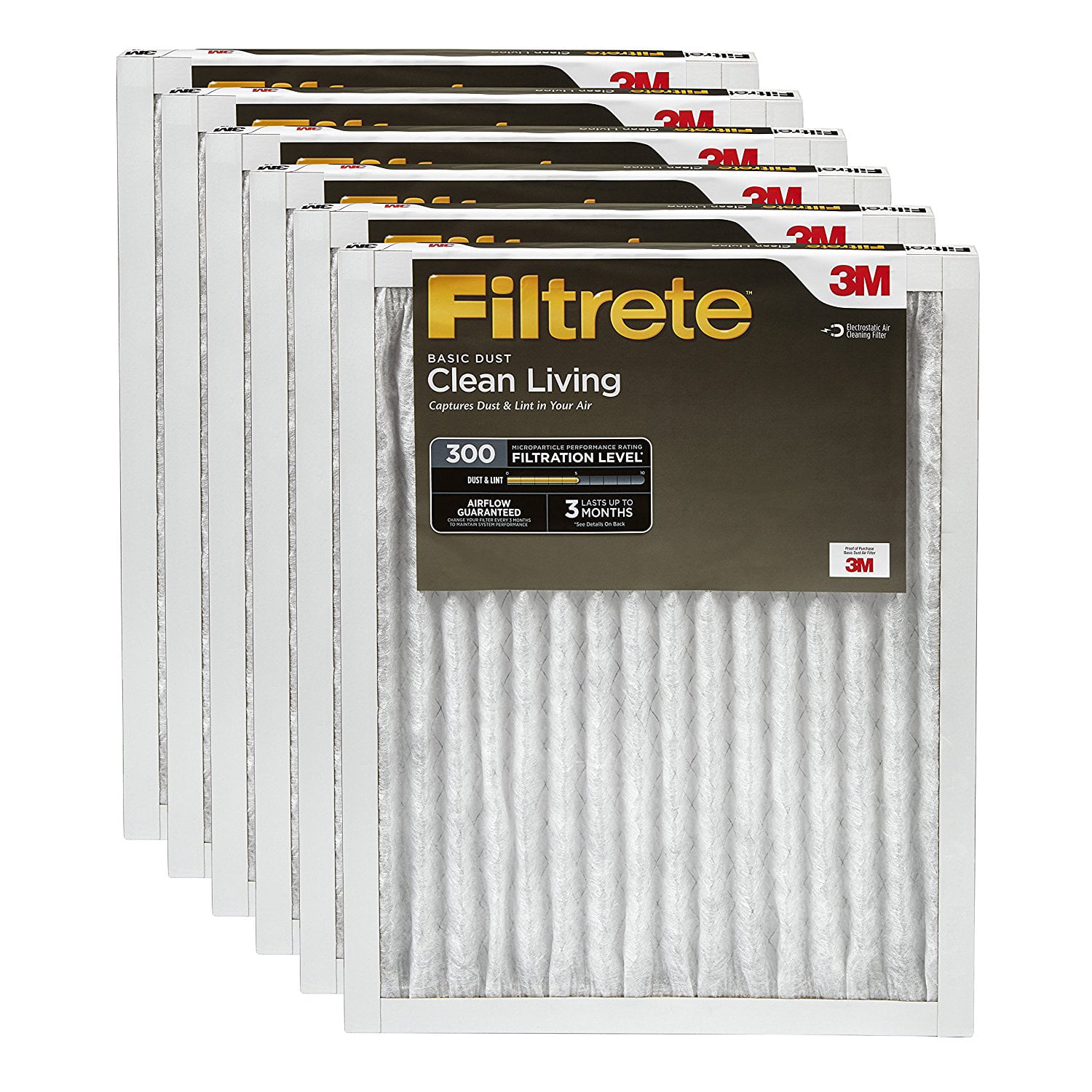 Filtrete A/C Filters MPR 300 Clean Living Basic Dust AC Furnace Air Filter 6-Pk