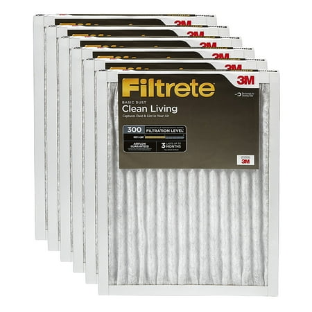 Filtrete Clean Living Basic Dust AC Furnace Air Filter, MPR 300, 16 x 25 x 1-Inches, 6-Pack