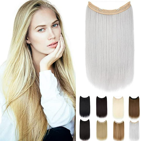 Halo Hair Extensions Straight Invisible Wire Extension Adjustable Fish Line Clip in Hairpiece 24 Inch for Women Heat-resistant Synthetic Fiber