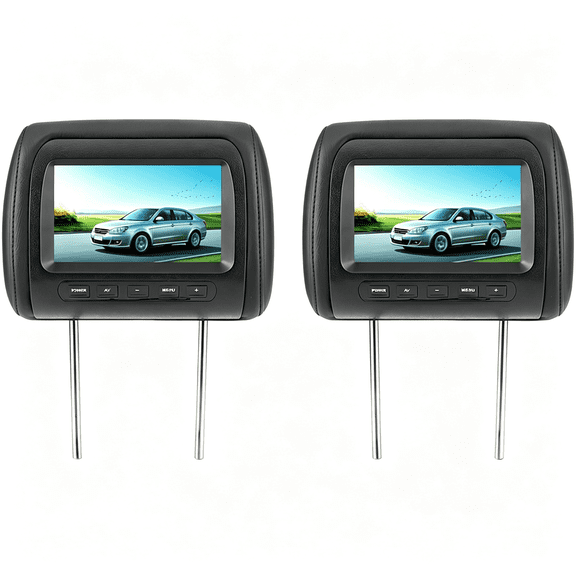 GJX 2Pcs 7In Headrest Lcd Video Monitor Car Headrest Display Adjustable Headrest Mp5 Screen Dual Display 800X480 Rgb Wireless Remote Universal Car with 2 Video Input for Rear Seat