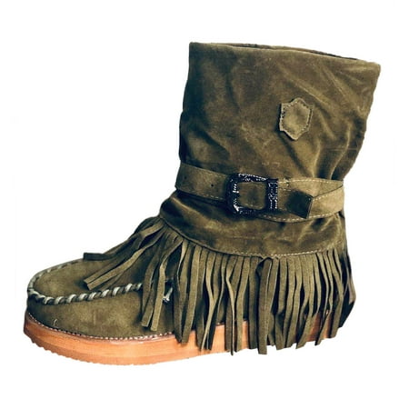

gvdentm Boots For Women Round Retro Toe Fringe Boots Shoes Casual Fashion Ankle Women s Womens Boots Low Heel Size 10