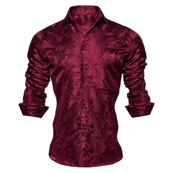 Paisley Dress Shirts Mens Long Sleeve Button Down Shirts Breathable Wedding Party Tops