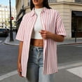 thumbnail image 3 of TKLPEHG Women'S Short Sleeve Tops Comfy Solid Color Top Loose Fit Regular V-Neck Casual Lapel Button Striped Tshirts Clothes (Red,XXL), 3 of 9