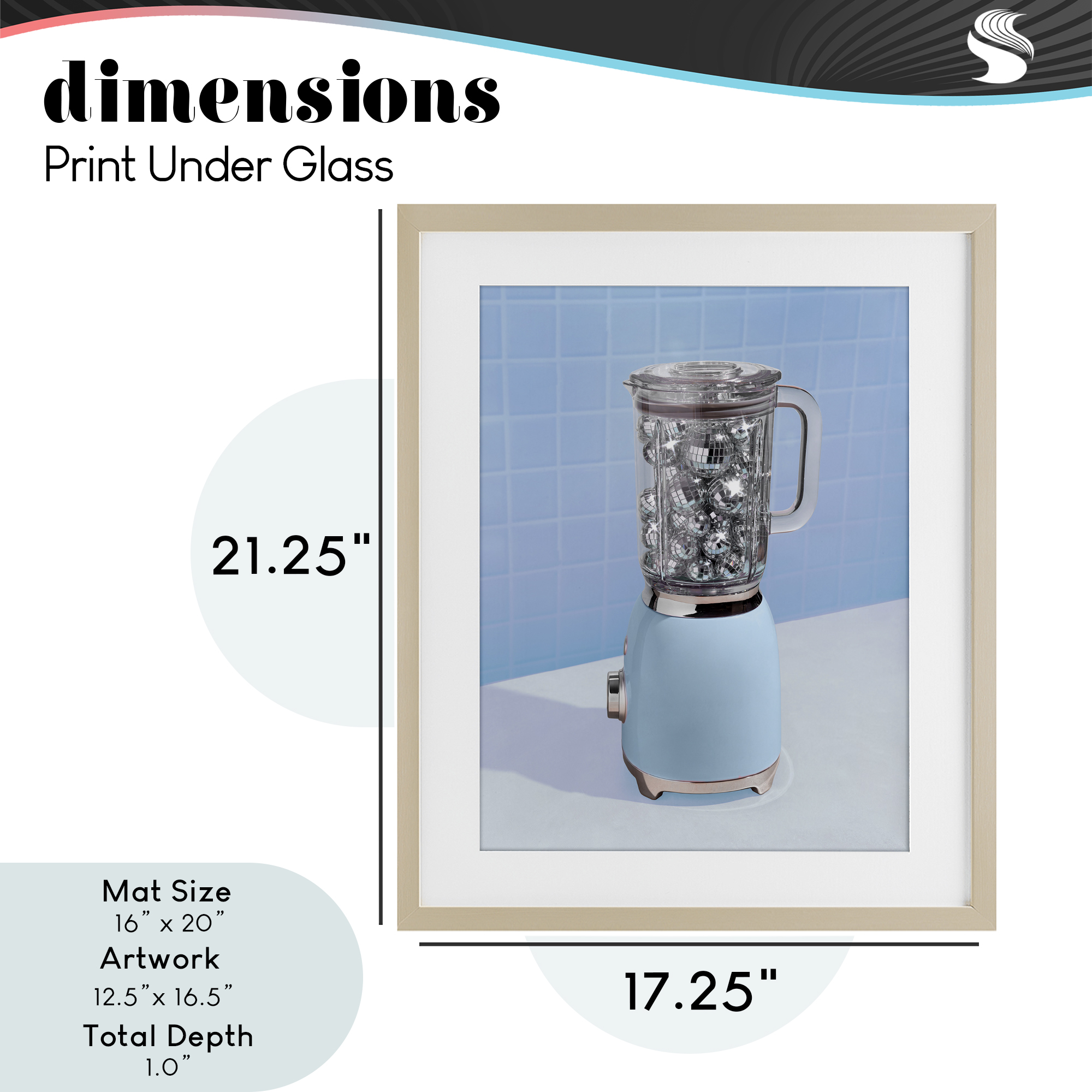 Blue Retro Disco Blender Birch Framed Print Under Glass, design by LISH Creative