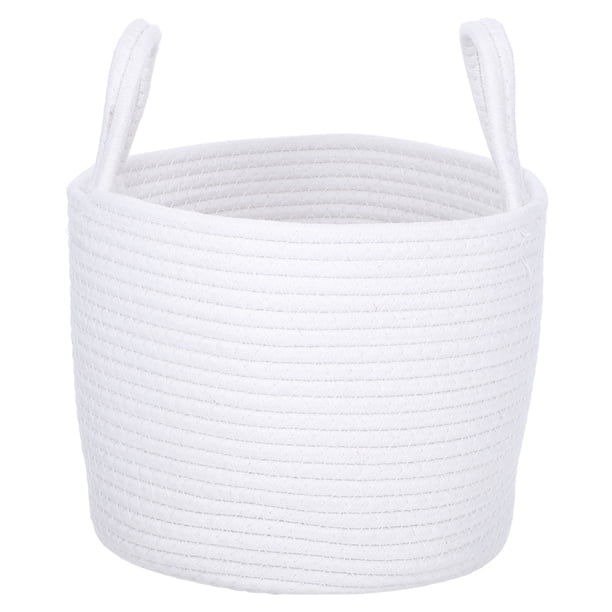 Cesta pequeña de cuerda de algodón para guardar ropa sucia y libros. Cesta para juguetes de escritorio con asas y soporte para mantas.