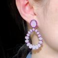 thumbnail image 5 of Oval Black Gold Plated Cubic Zirconia Pink Long Wedding Dangling Drop Earrings, 5 of 8