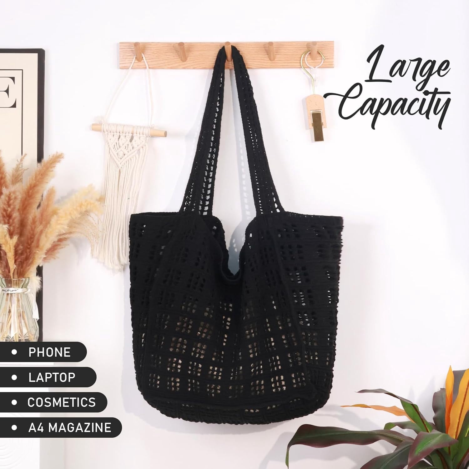 CAILDANL Crochet Bags for Women - Large Tote Aesthetic Handbag Shoulder Hippie Knit Bag