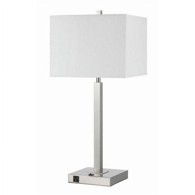 Benjara BM224691 Lampe de Table Rectangulaire en Métal avec Base Tubulaire et 2 Prises Électriques, Blanc