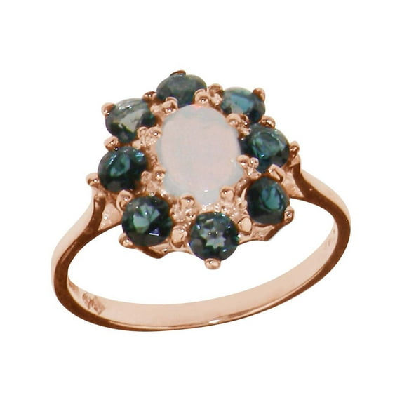 LBG British Made 18k Rose Gold Natural Opal & London Blue Topaz Womens Statement Ring - 33 size options - Size