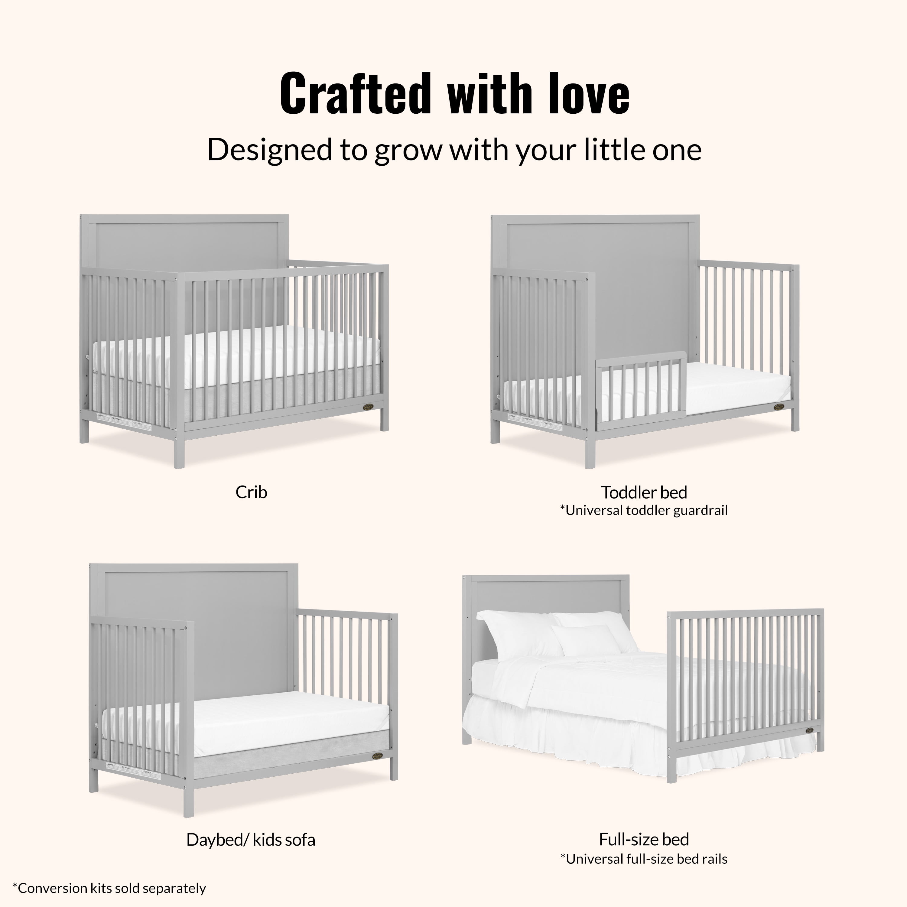 Dream On Me Dillian 3 in 1 Convertible Crib, Pebble Grey