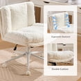 thumbnail image 4 of Criss Cross Chair with Wheels, Wide Cross Legged Office Chair with 2 Layer Cushions & Back, Adjustable Swivel Home Office Chair, Comfy Faux Fur Makeup Vanity Chair for Girls Women, Cream, 4 of 5