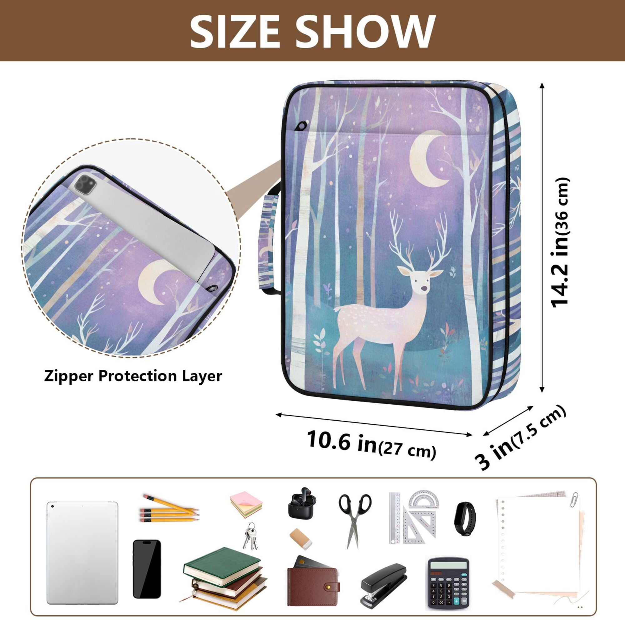 FORMRS Accordion File Folder A4 Size 7-Pocket Expanding Document Organizer Bag with 3 Ring Binder, Purple Night Deer