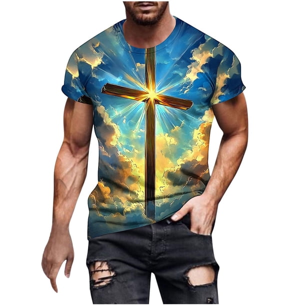 Mens Casual Pantalones Cortos Raya Impresión Suéter Fitness Deportes Camiseta, Poliéster Cuello Redondo Blusa para Al Aire Libre, Diario Y Primavera Verano Desgaste