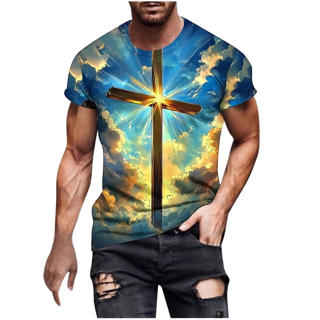 Mens Casual Pantalones Cortos Raya Impresión Suéter Fitness Deportes Camiseta, Poliéster Cuello Redondo Blusa para Al Aire Libre, Diario Y Primavera Verano Desgaste