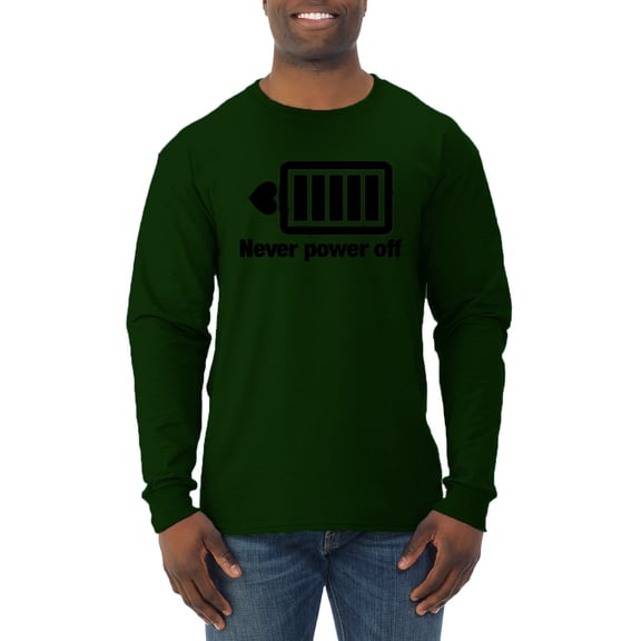 Cute Heart Never Power off Love Couple Gift Valentine's Day Mens Long Sleeve Shirt, Forest Green, Small