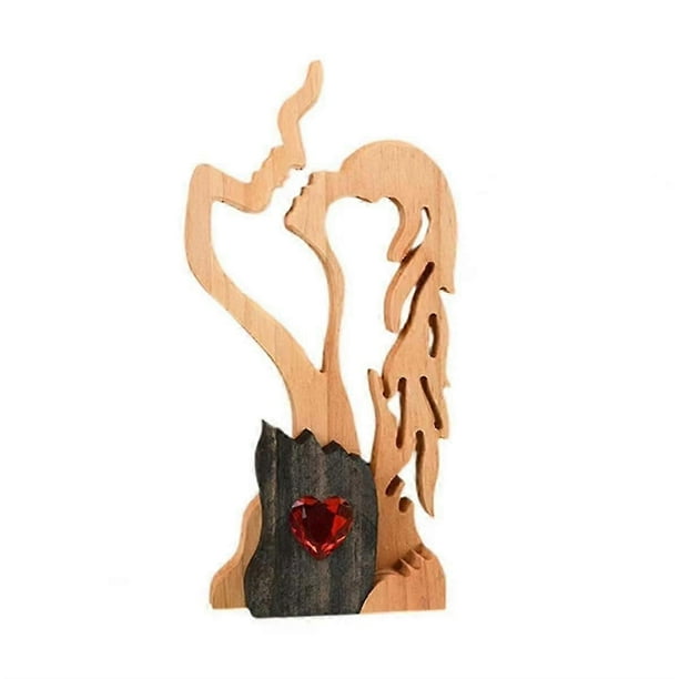 Wooden Ornament Wooden Couple Statue for Home Decor Abstract Kissing Couple Figurine Eternal LoveSculpture Valentine'S