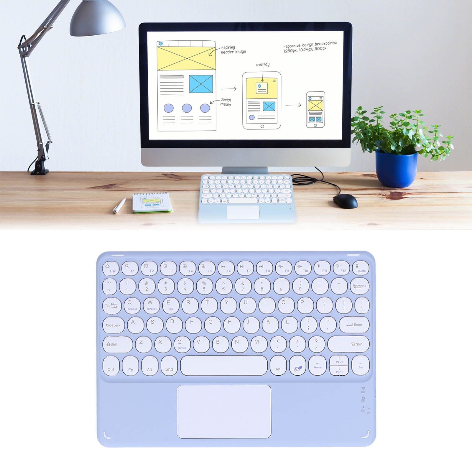 Zaqw Touch Wireless Keyboard, Laptop Wireless Keyboard Multi Function