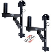 PA Speakers Wall Mount Brackets By Griffin Set Of 2 All Steel Pro-Audio Speaker 35mm Pole Holder Securing Locking Pin & 3 Horizontal Level Tilt Adjustments On Stage Studio Monitor Stands