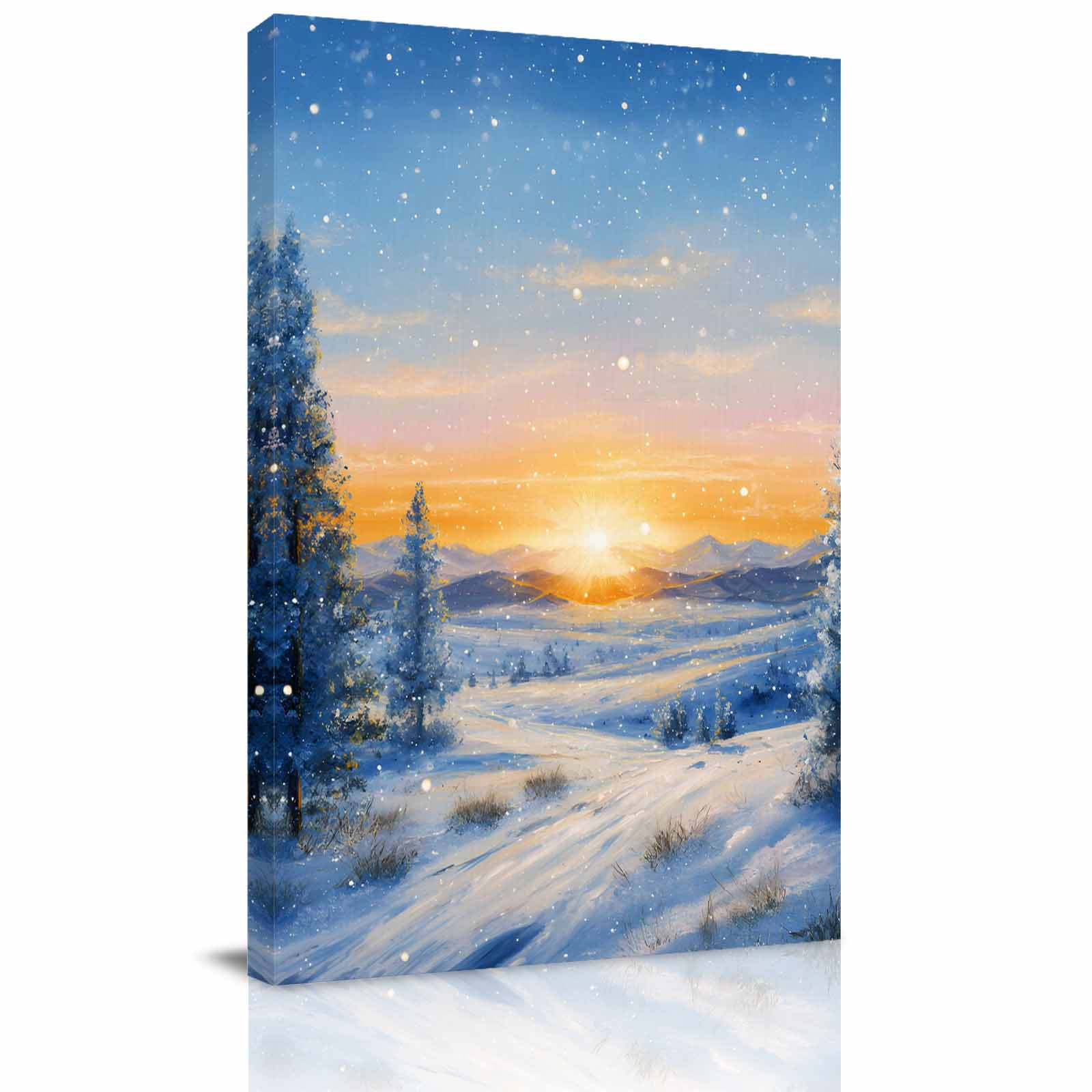 Canvas Wall Art Winter Landscapes Framed Canvas Prints for Kitchen Bedroom Snowfall Nature Forest Sunset Small Gallery Wrapped Wall Decor for Home Office Gifts 8 x12 Ship Next Day