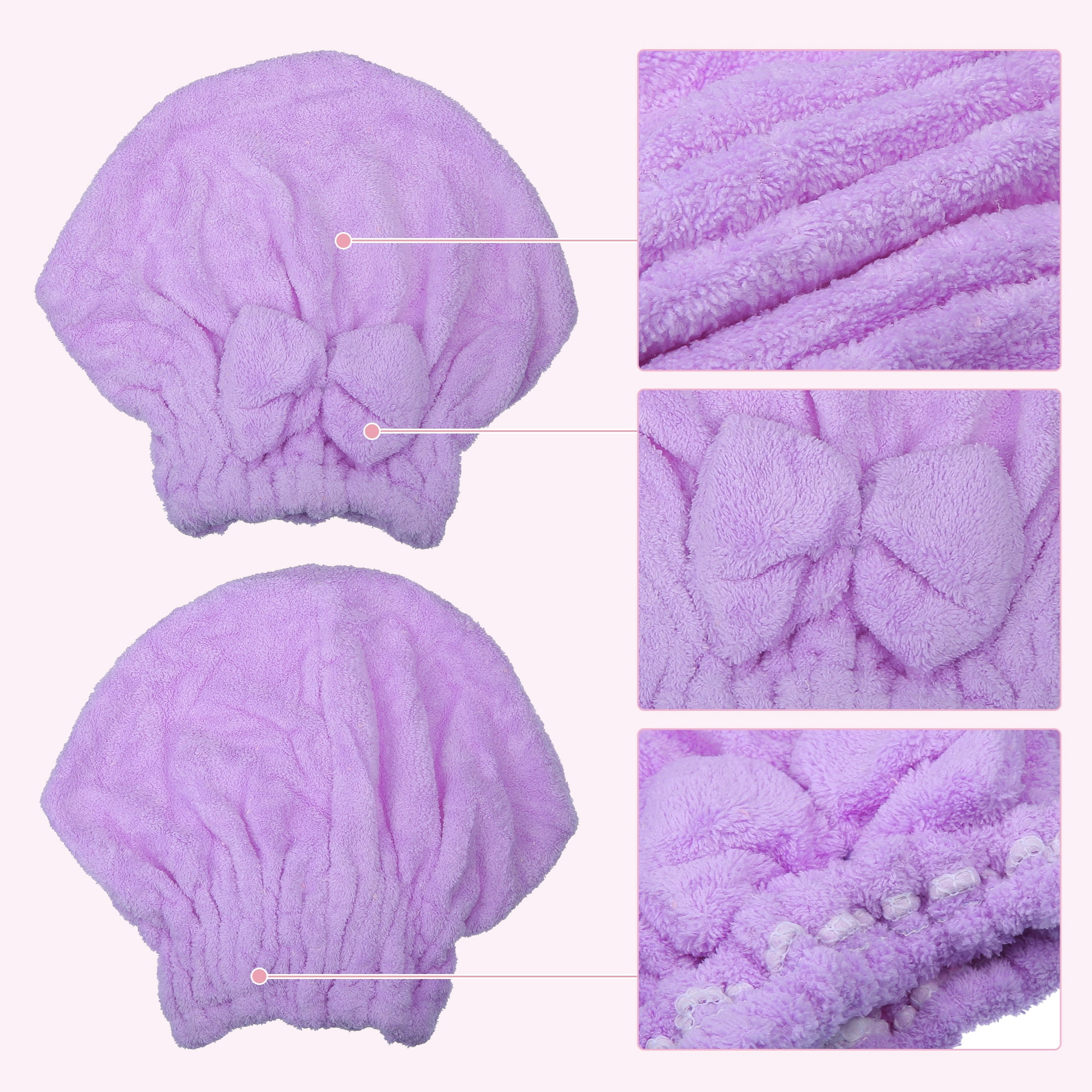 Unique Bargains Coral Fleece Hair Drying Towel Dry Cap 2 Pcs Purple Green