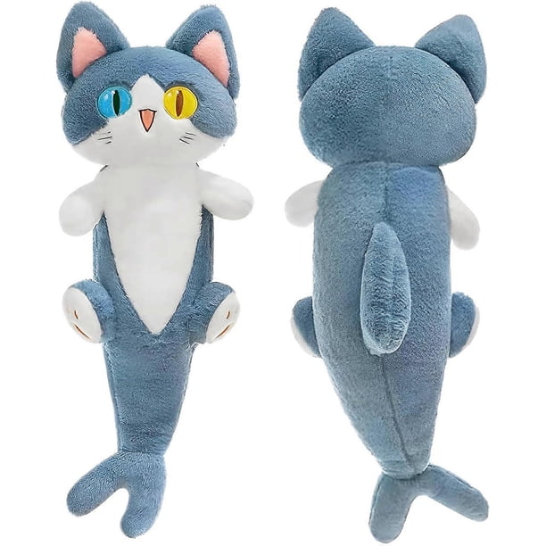 Cute Shark Cat Plush Pillow Long Cartoon Kitten Stuffed Animal Toys Kawaii Body Sleep Plush Toys Kids Gifts 19.6 in.