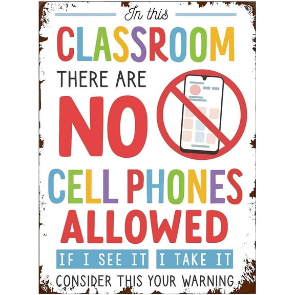8 x 12 in Metal Tin Sign - No Cellphones Allowed Sign School Classroom Decor, Classroom Management Classroom Poster, No Phones Sign, No Phone Zone Metal Tin Sign 8x12 Inch