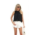 thumbnail image 2 of Womens Ruffle Neck Tank Tops Shirred Frill Dot Sleeveless Blouse Shirts Black XL, 2 of 8