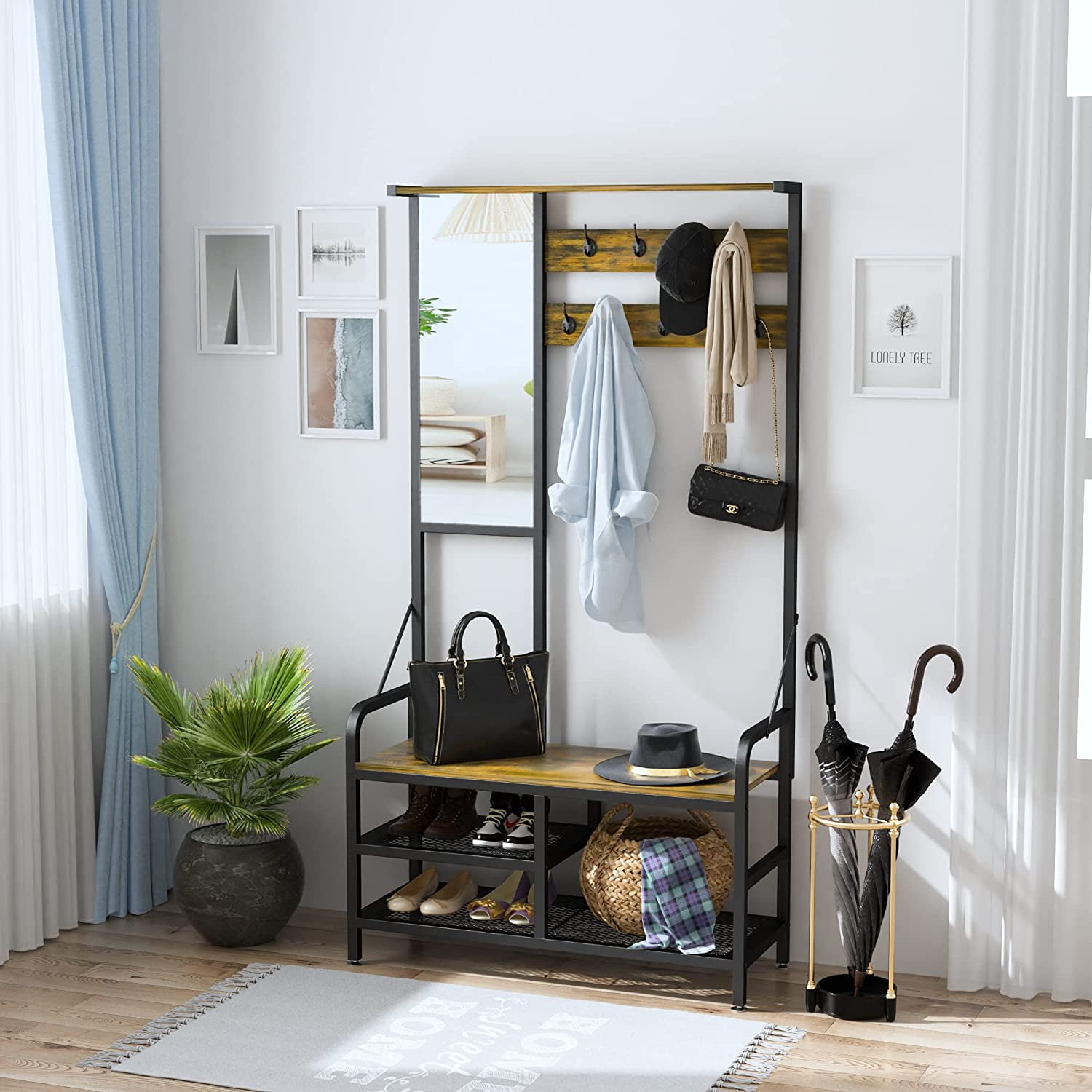 Odysseus hall tree with bench and shoe storage sales