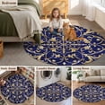 thumbnail image 6 of Baroque Floral Round Living Room Rugs 4 ft, Abstract Floral Retro Rustic Navy Blue Washable Area Rug with Non-Slip Sturdy Edge Binding Round Carpet for Entryway Kitchen Bedroom Bathroom, 6 of 9