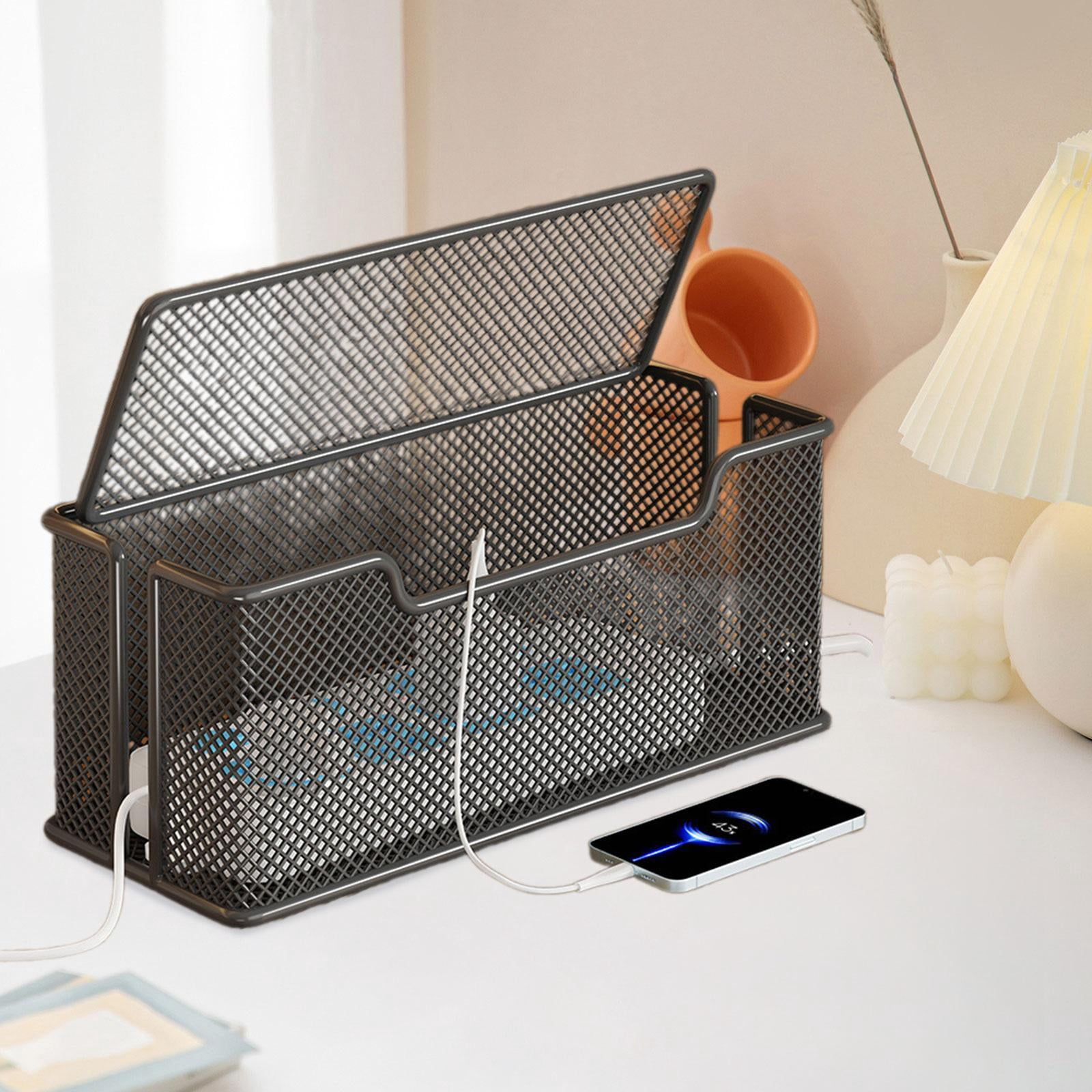 Fancyes Cable Management Box Cord Storage Multifunction Large Capacity with Lid Cable Organizer Holder for Desktop Messy Cables , Black