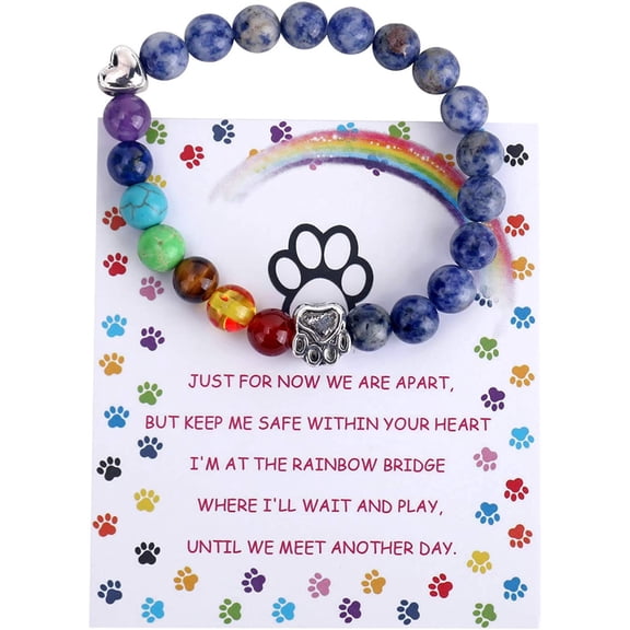 Jinswick Pet Memorial Gifts, Rainbow Bridge Bracelet for Beloved Dog Cat, 8MM Mixed Color Bead 7 Chakra Memorial Bracelet for Women Men Who Lost Pets, Pet Sympathy Gift