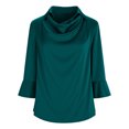 thumbnail image 5 of ZQGJB Womens Elegant Cowl Neck Satin Blouse Ruffled 3/4 Length Sleeve Collared T-Shirts Tops Dressy Business Casual Office Work Silk Shirt Fall Spring Outfits Green L, 5 of 8