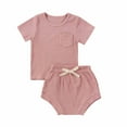 thumbnail image 2 of Wavsuf Newborn Outfits Set Short Sleeve Comfort Shorts Solid Pink Two Piece Sets Size 12-18 Months, 2 of 9