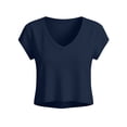 thumbnail image 6 of Oiangi Womens Short Sleeve T shirts V Neck Crop Tees Summer Loose Fit Plain Tops Navy XL, 6 of 6