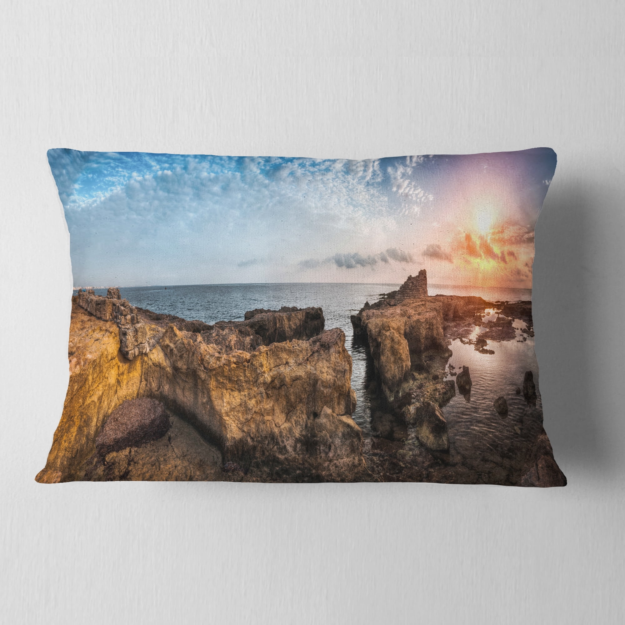 Designart Bright African Seashore Panorama - Oversized Beach Throw Pillow - 12x20