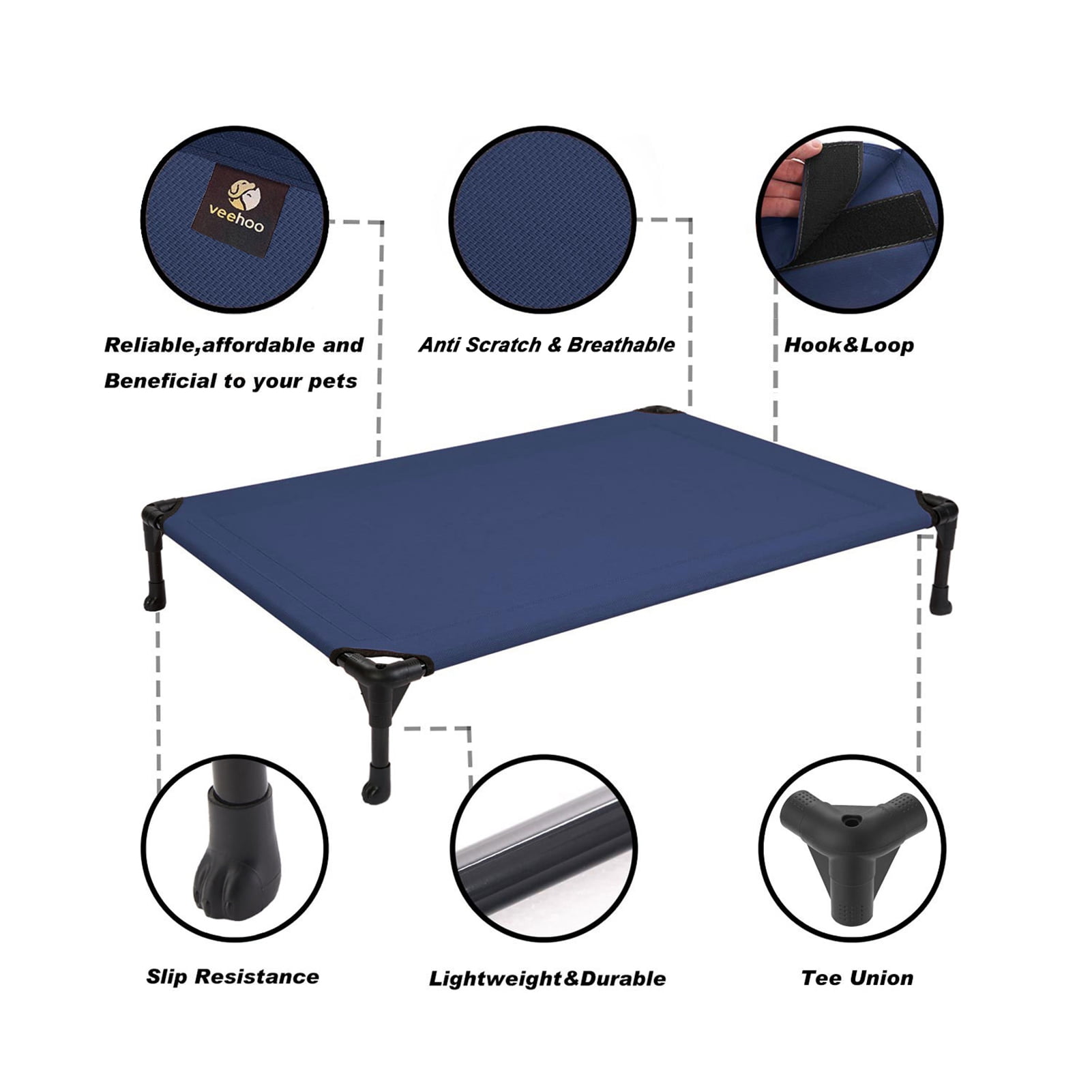 Veehoo Cooling Elevated Dog Bed, Portable Raised Pet Cot with Washable Mesh, Large, Blue