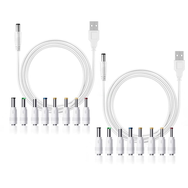 2 Pcs DC 5V 9V 12V Cordon d'Alimentation USB vers DC Câble d'Alimentation Cordon de Charge avec 8 Adaptateurs