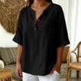 thumbnail image 2 of Womens Summer Tops Mid Sleeve Neck Button Solid Daily Casual Blouse Cute Summer Tops, 2 of 7
