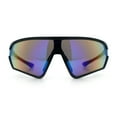 thumbnail image 3 of Mens Classic Oversized Shield Color Mirror Wrap Around Sport Plastic Sunglasses Shiny Black - Blue Rainbow Mirror, 3 of 8