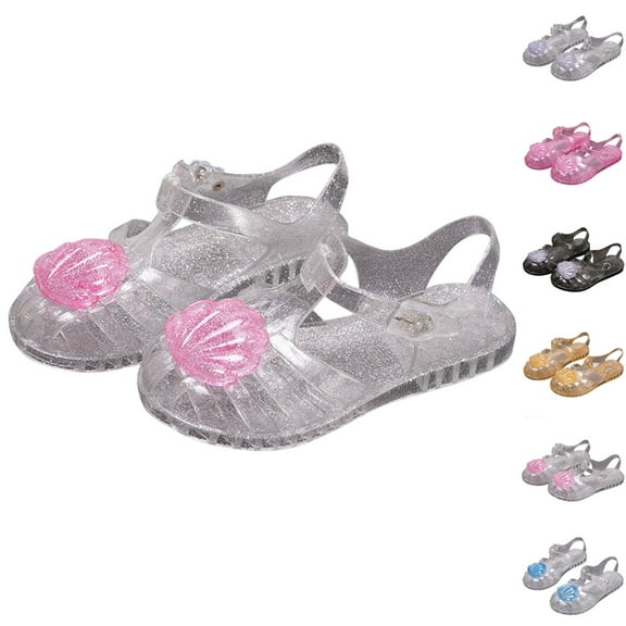 HAOTAGS Girls Jelly Sandals, Roman Style Non-slip Closed Toe Soft Soled Summer Shoes Pink 4 T