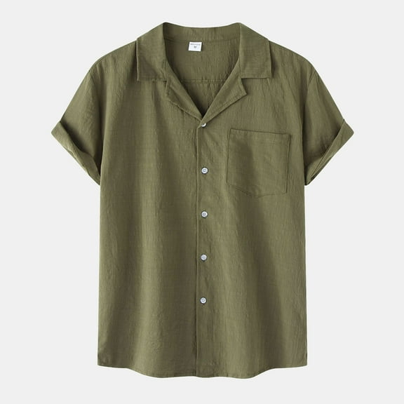 ALLLIST Collared Men Shirts Short Sleeve Big And Tall with Pockets Button Down Shirts Green Solid Casual Clothing for Men