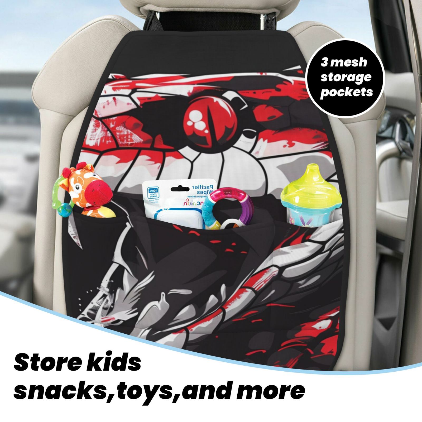 Kdxio Fierce Red Viper Graphic Art Print 2 Pack Car Kick Mat Seat Cover Back Protector Mat with Pockets for Organizer Backseat Protector and Storage Anti Kick Pad for Vehicles