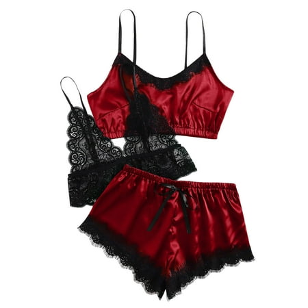 

BELLZELY Sports Bras for Women Clearance Women V-Neck Eyelash Lace Sexy Stain Camisole Pajamas Bowknot Shorts Set