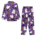 thumbnail image 3 of DISNIMO Ghost Bat Pumpkin Print Women 2 Piece Pajama Sets Casual Loose Sleepwear Long Sleeve Button Down Nightwear with Long Pajama Pants Halloween Loungewear, S, 3 of 7